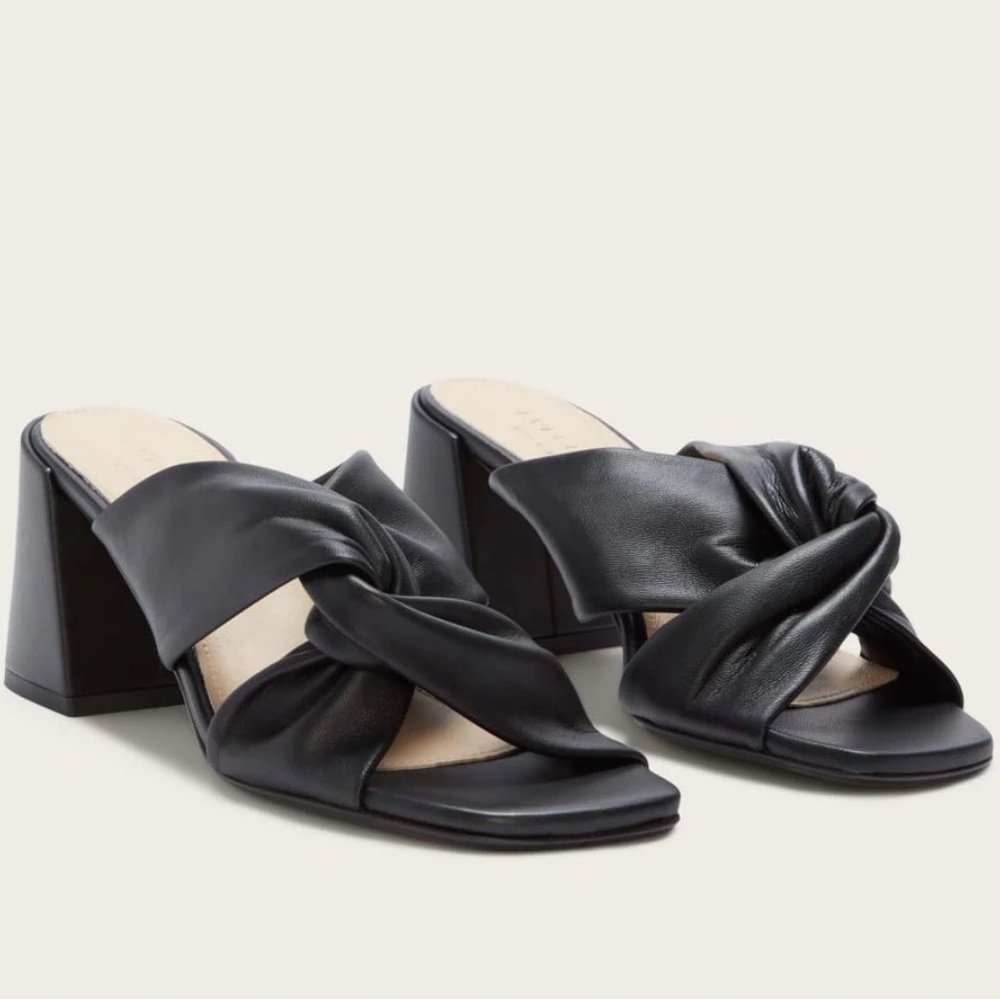 Everlane DayTwist Black Leather Slide Sandal Block Heel Italy 8.5 with box